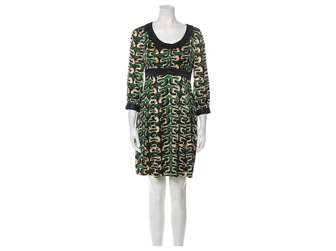Diane Von Furstenberg DvF vintage Steffi dress with bishop sleeves Black Golden Green Silk Elastane ref.1447103 - Joli Closet Diane Von Furstenberg DvF vintage Steffi dress with bishop sleeves Black Golden Green Silk Elastane ref.1447103 - Joli Closet