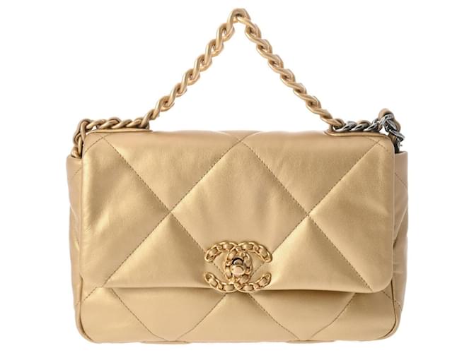 Chanel 19 Chain Shoulder Bag in Gold Suede Golden ref.JC1447420
