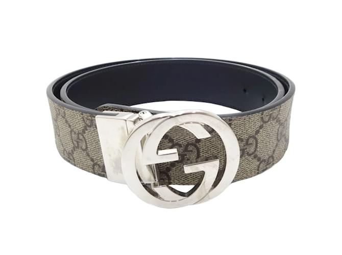 Gucci Reversible GG Supreme Interlocking G Buckle Belt Black