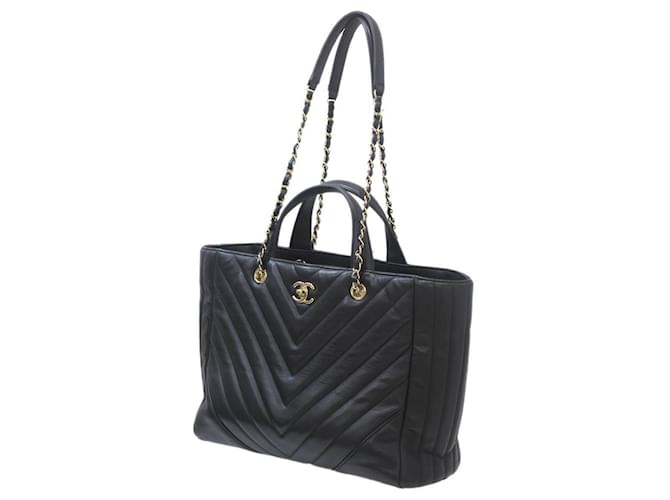 Chanel V-Stitch 2-Way Small Tote Bag Black Leather ref.JC1448555