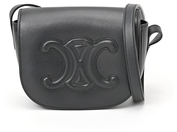 Céline Celine Folco Cuir Triomphe Shoulder Bag Black Leather