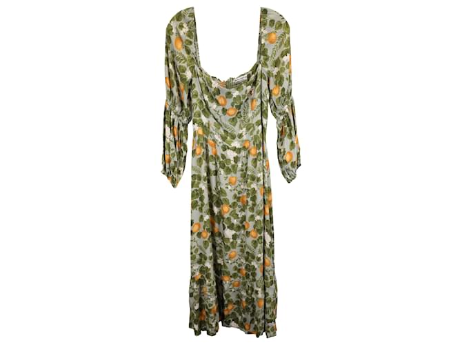 Reformation Mica Orange-Print Midi Dress in Green Viscose Cellulose fibre  ref.1449959 - Joli Closet