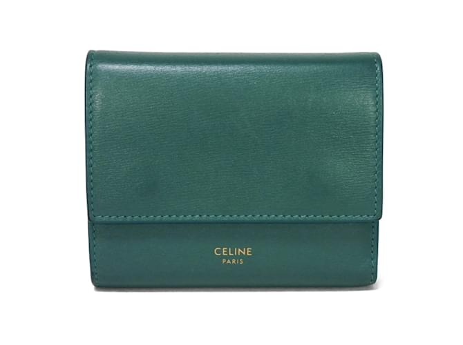 Céline Celine Small Trifold Wallet in Green Smoke Leather ref