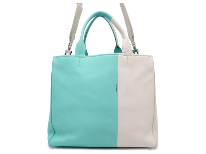 Tiffany & Co Tiffany Blue Leather Tote Bag White ref.JC1452937