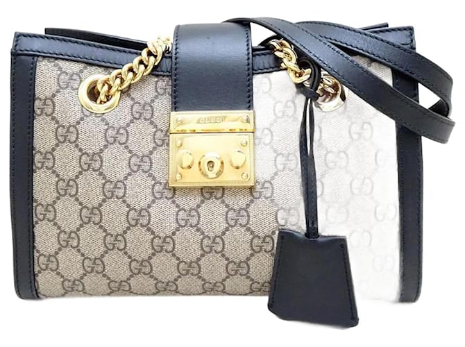Gucci GG Small Shoulder Bag Black Beige Leather Cloth ref