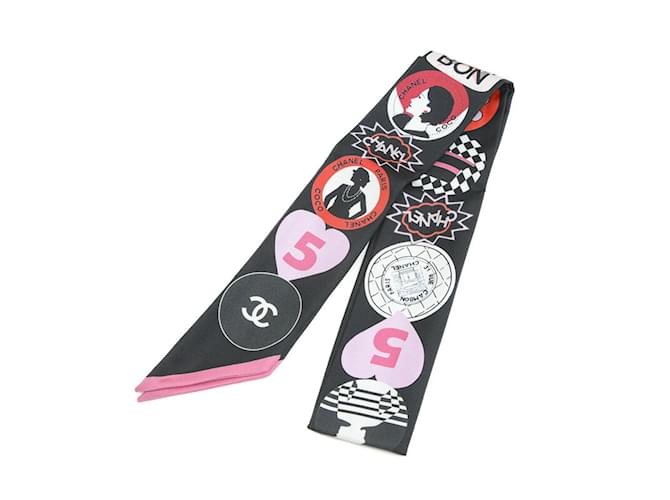 Chanel Black and Pink Silk Headband Scarf Joli Closet