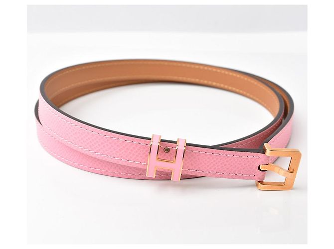 Hermès Hermes Belt Vaux Epson Rose Gold Pink Leather ref 