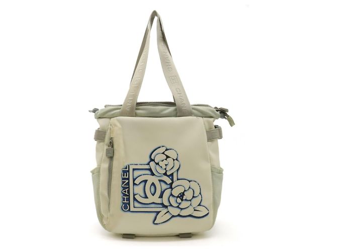 Chanel Cream and Blue Sport Bag CHANEL Vintage 2002 Sport Collection Blue & Coral Canvas CC  main image 2