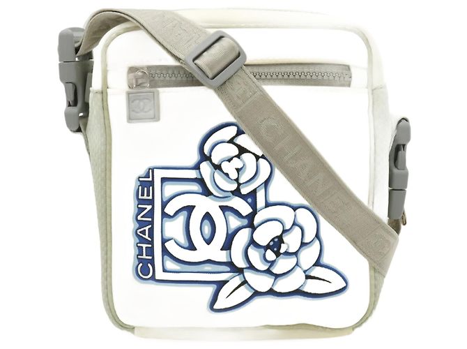 Chanel Sport Line Camellia Shoulder Bag Pochette Brown Blue  display picture 2
