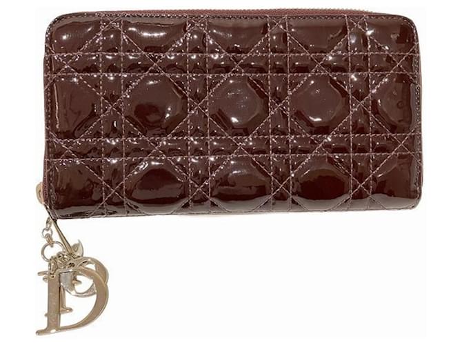 Christian Dior Dior Lady Cannage Long Wallet Purple Patent leather