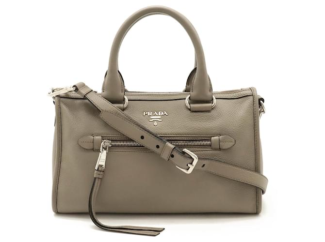 Prada Grayish Leather Handbag Shoulder Bag Grey ref.1463987
