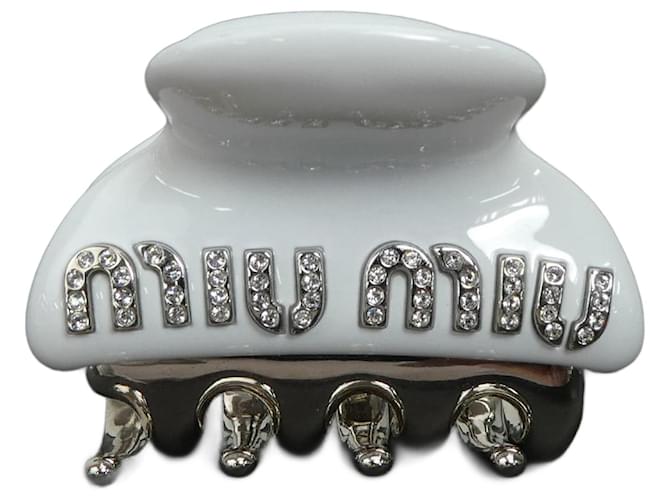 Miu Miu Silver and White Hair Clip Silvery Metal Plastic ref