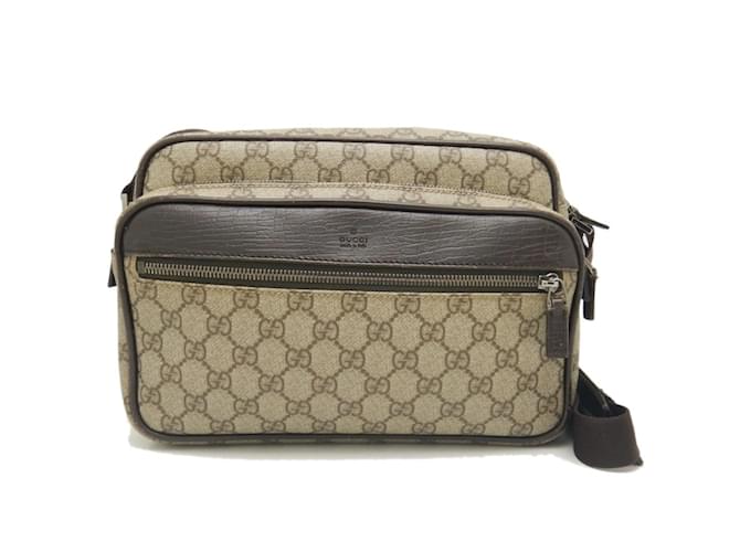 Gucci GG Supreme Shoulder Bag Brown Beige Leather Cloth ref