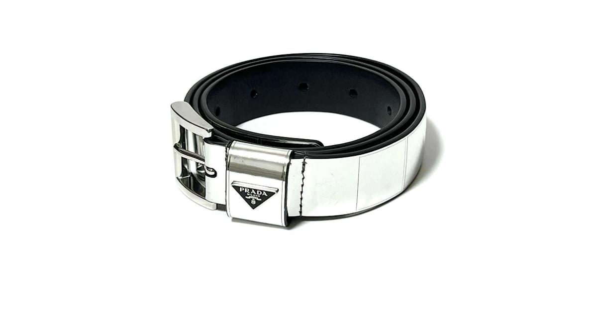 Cintura in pelle spazzolata argento per uomo Prada ref
