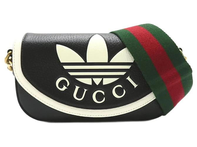 バッグ SS1999 GUCCI LEATHER SHOULDER BAG Gucci x Adidas Collaboration Shoulder Bag Black Leather ref