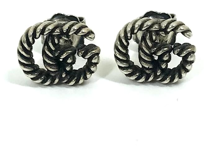 Gucci Logo GG Marmont Silver Stud Earrings Silvery
