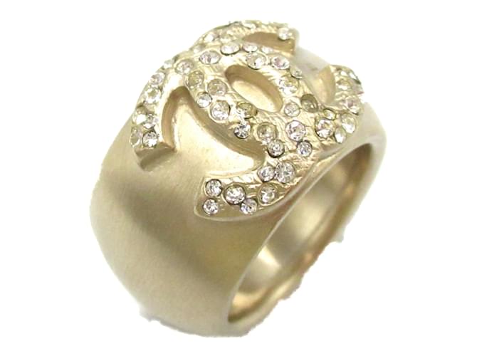 NWT 22C Chanel Classic CC Logo Silver Crystal Metal Ring