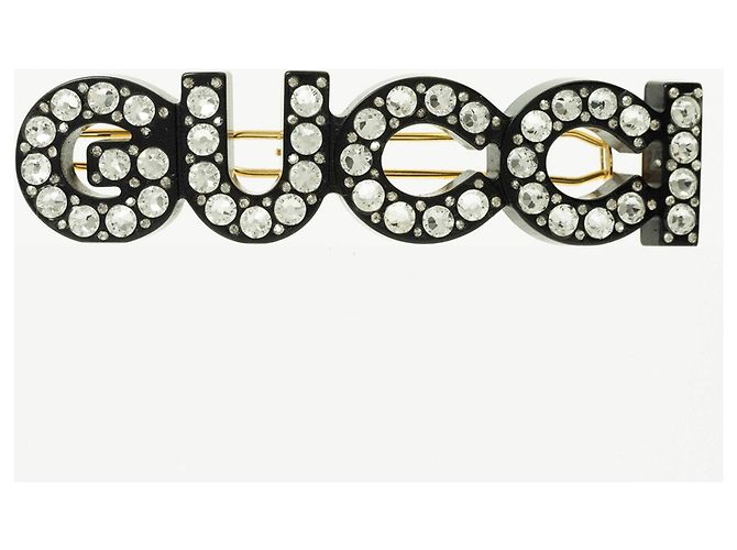 Gucci Black Logo Crystal Barrette Gucci Black Large Crystal Stud Strass Barrette Gucci main image 2