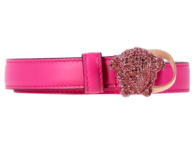 Versace La Medusa Crystal-Embellished Belt In Pink Leather Brown - Main Image