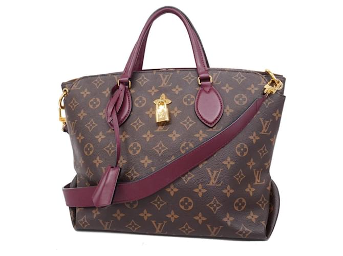 Louis Vuitton Monogram Flower Zip Tote MM Brown Dark red ref