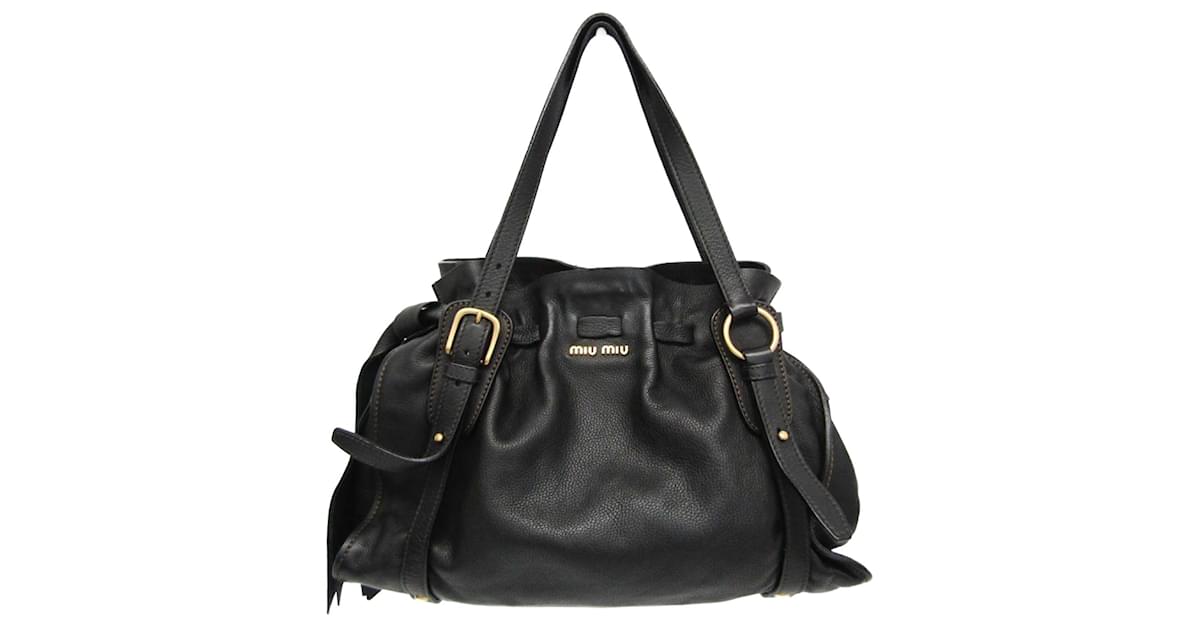 2024 お歳暮【公式】 - 人気ブランド Miu Miu Black Bag Tote Leather Women's RR1312 Ribbon Side バッグ