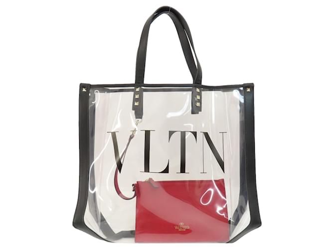 VALENTINO クリア エコバッグ Valentino Clear Tote Handbag Black Leather Plastic ref.JC1490208