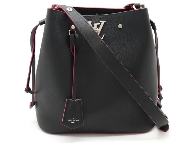 Louis Vuitton Lockme Bucket Shoulder Bag Black Pink Leather 