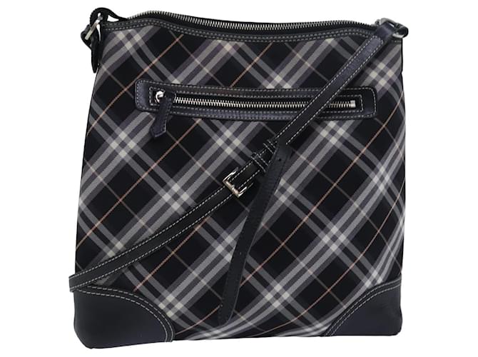 BURBERRY Nova Check Blue Label Shoulder Bag Nylon Black Auth 80167