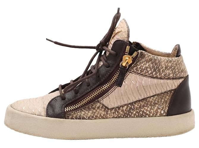 Giuseppe Zanotti GIUSEPPE ZANNOTTI Ofelia Desert Python Style High Top Sneakers Brown 40 Beige Leather ref.1495113 Joli Closet