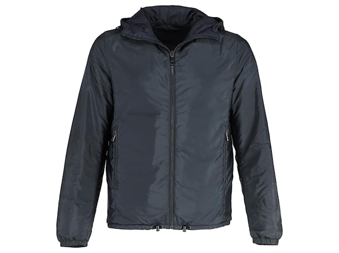 Prada Bicolor Zip Front Reversible Jacket in Blue Nylon ref