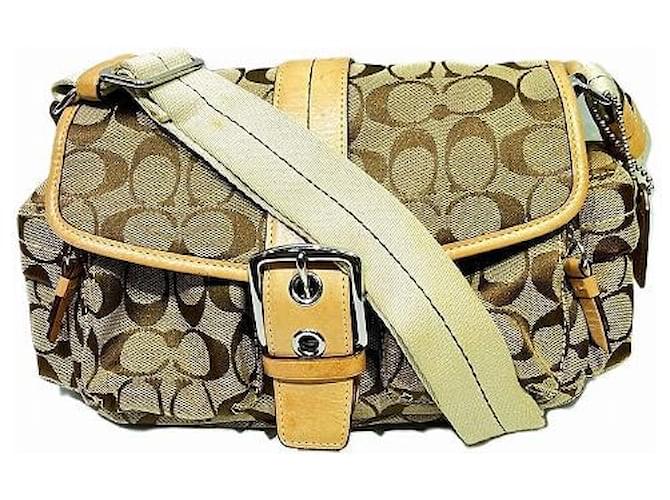 Coach Signature Canvas Leather Shoulder Bag 6835 Beige Cloth ref
