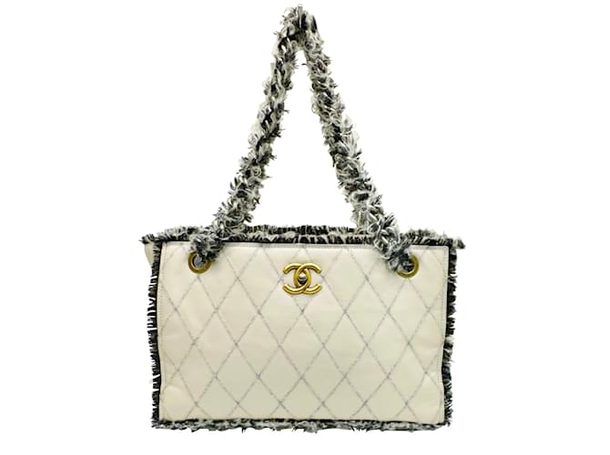 Chanel Coco Mark Matelasse Chain Tote Black Beige Leather Tweed
