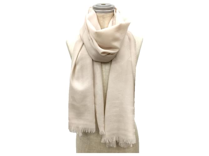 Hermès Hermes Stole Caleche Shawl Carriage Beige Wool Scarf ref