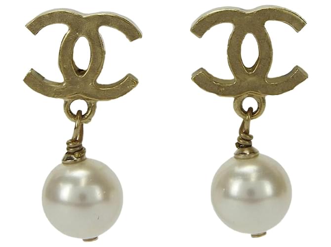 CHANEL 07A Gold Plated COCO Mark Earring Silver