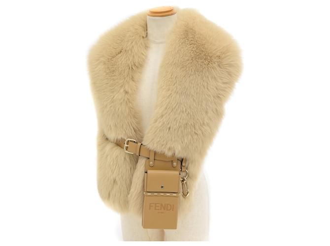 Fendi Fox Fur Stole Muffler in Beige Leather Silk ref.1506906