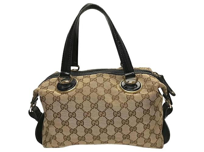GUCCI かごバッグ ベージュ ブラック Gucci Beige/Ebony GG Canvas Interlocking Medium Boston Bag