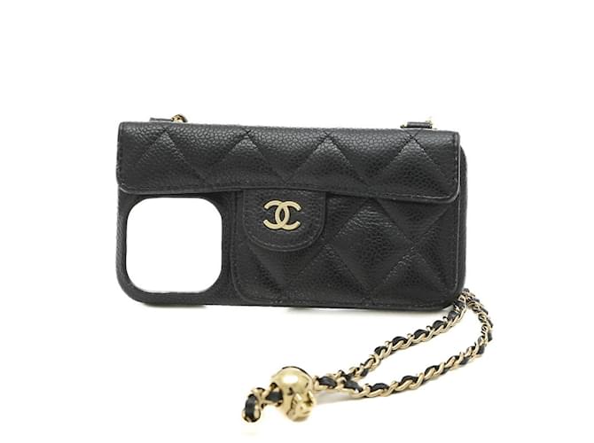 Chanel Matelasse iPhone Case for iPhone 13 Pro Black Leather ref