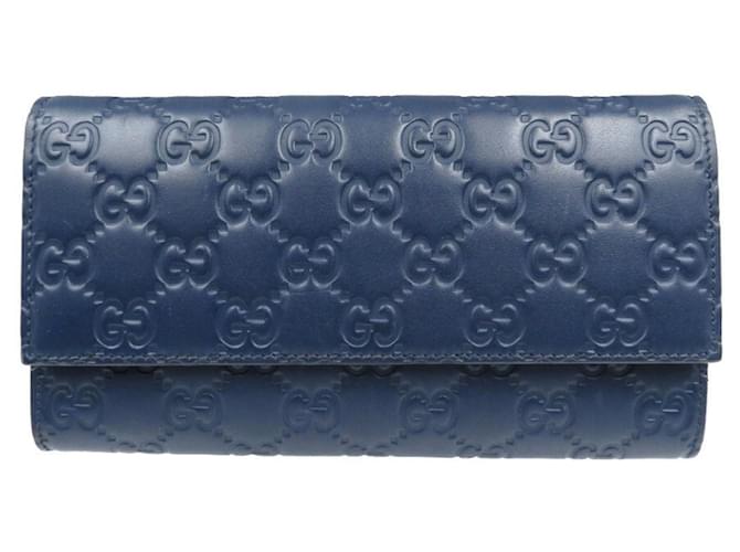 Gucci Guccisima Leather Navy Bifold Long Wallet Navy blue ref