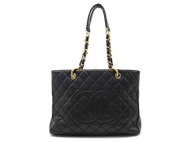 Chanel Matelasse Coco Mark Chain Tote Bag Black Leather ref