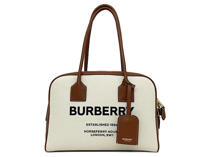 Burberry Medium Canvas Half Cube Bag Brown Cloth