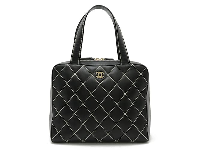 Chanel Wild Stitch Coco Mark Tote Bag Black Leather