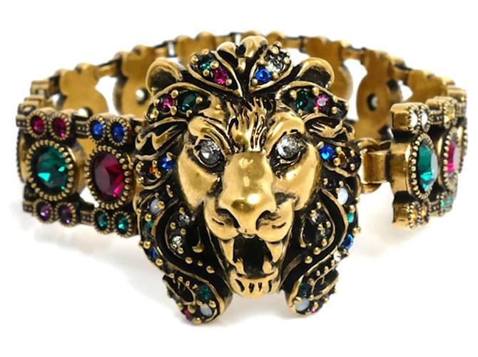 Gucci Crystal Lion Head Charm Bracelet Multiple colors Golden ref