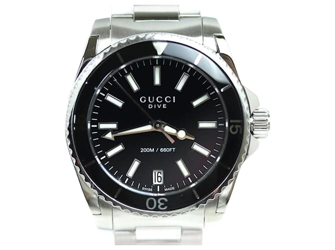グッチ]GUCCI YA136403 ダイブ コレクション クォーツ スモール Gucci Dive Black Dial Silver Steel Strap Watch For Women