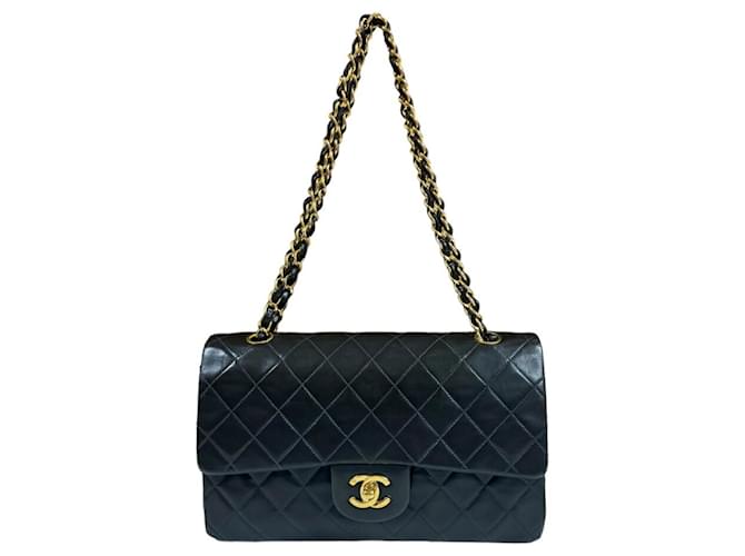 Chanel W Flap 25 Matelasse Shoulder Bag Black Leather ref