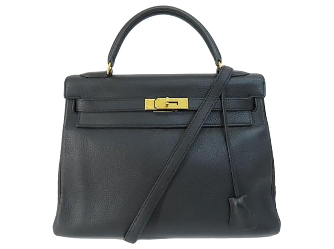 Hermès Borsa Hermes Kelly 32 con cucitura interna Nero Pelle ref