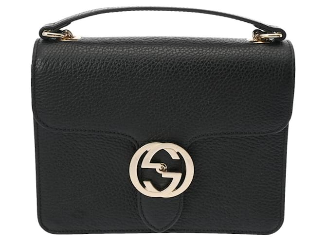 Gucci Interlocking G Chain Shoulder Bag Black Leather ref.1520600
