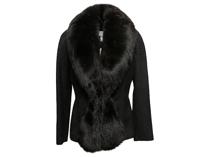 Vintage Black Christian Dior Fall/Winter 1998 Wool Fox Fur-Trimmed