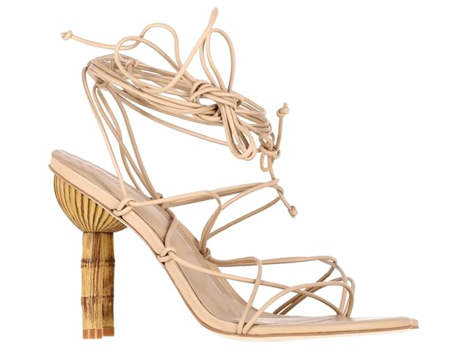 Cult Gaia Soleil Lace-up Sandals in Beige Leather ref