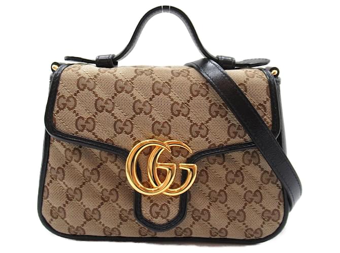 GUCCI かごバッグ ベージュ ブラック Gucci GG Marmont 2-Way Shoulder Bag Black Beige Cloth ref.1525347