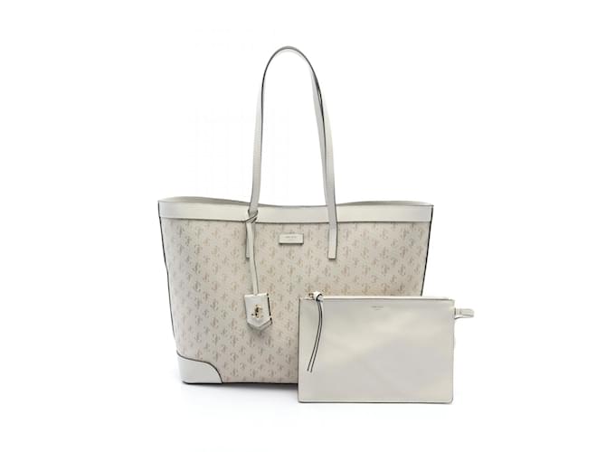 トートバッグ JIMMY CHOO JC TOP CANVAS LEATHER HANDBAG Jimmy Choo JC Tote Bag Beige Cream Leather Cloth ref.1527833